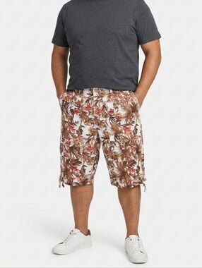 Sean John Cargo Shorts Mens 42 Floral Tropical White Brown Cotton Baggy Y2K Hip